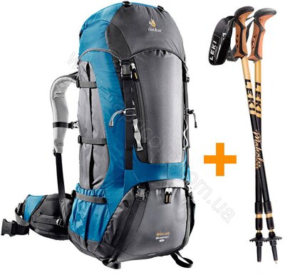 Deuter Aircontact 60+10 SL женский с треккинговыми палками Leki Retro