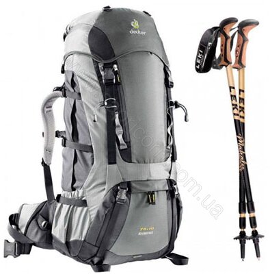 Deuter Aircontact 75+10 з треккінговими палицями Leki Retro